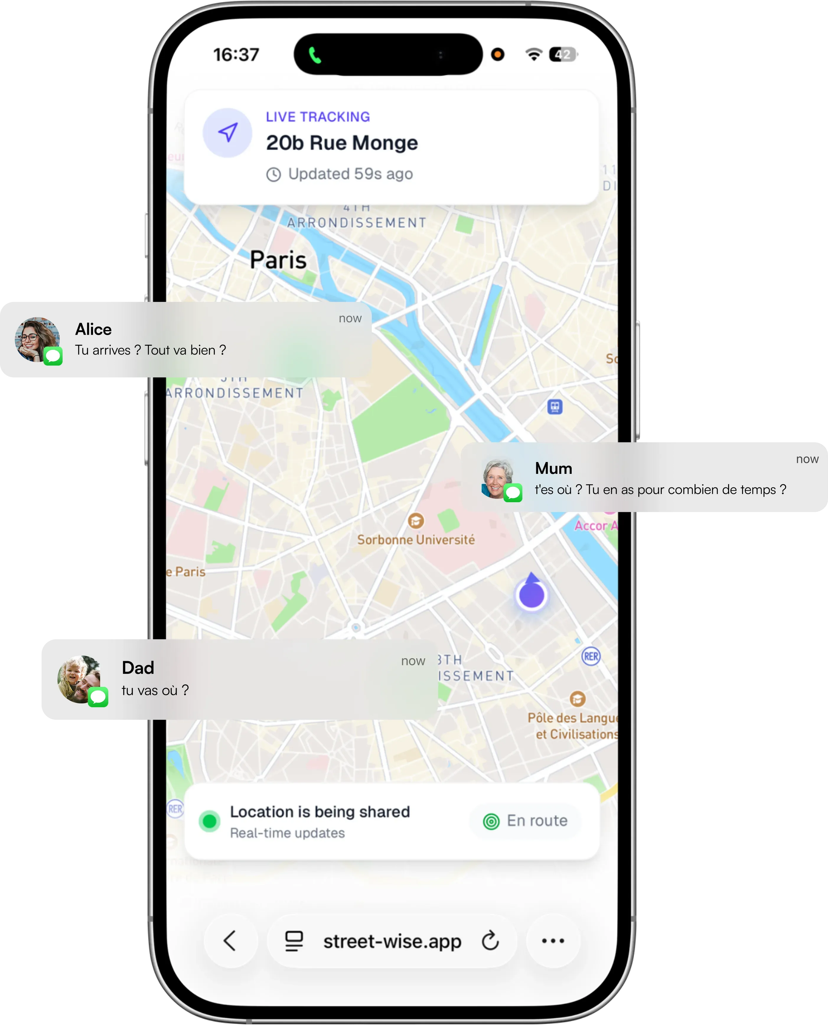 Suivi en direct. Sérénité partagée.